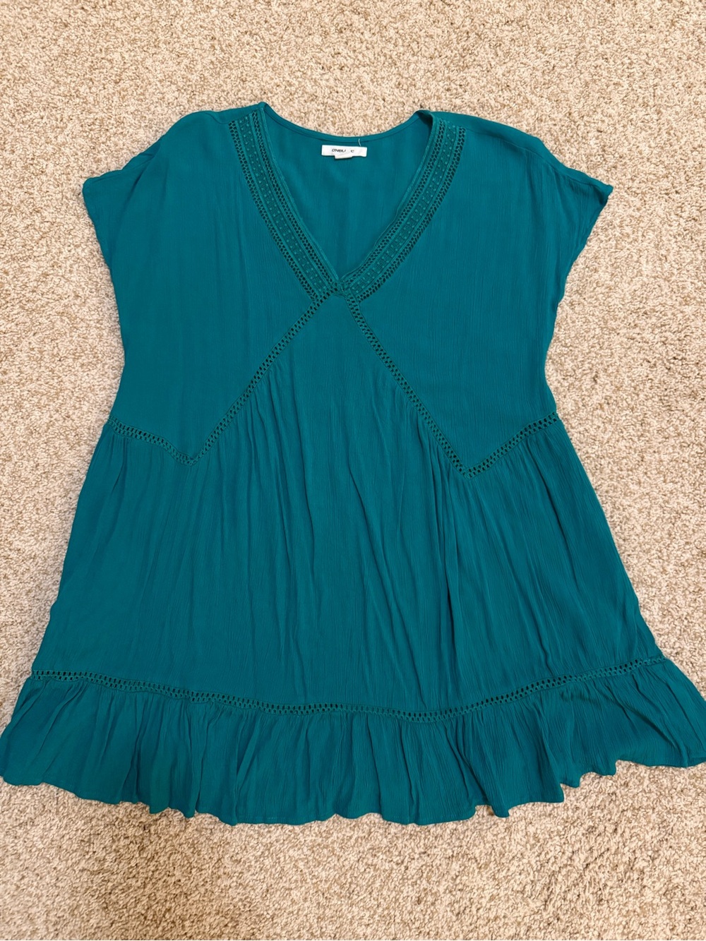 O'Neill Teal V-Neck Hetty Lattice Trim Shift Minidress